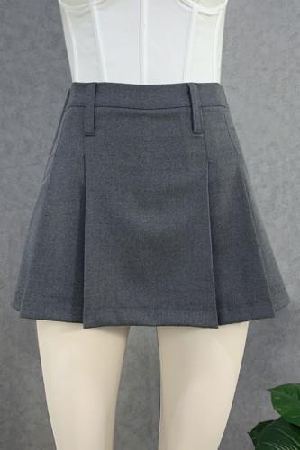 Falda Short Plisada Gris Oscuro